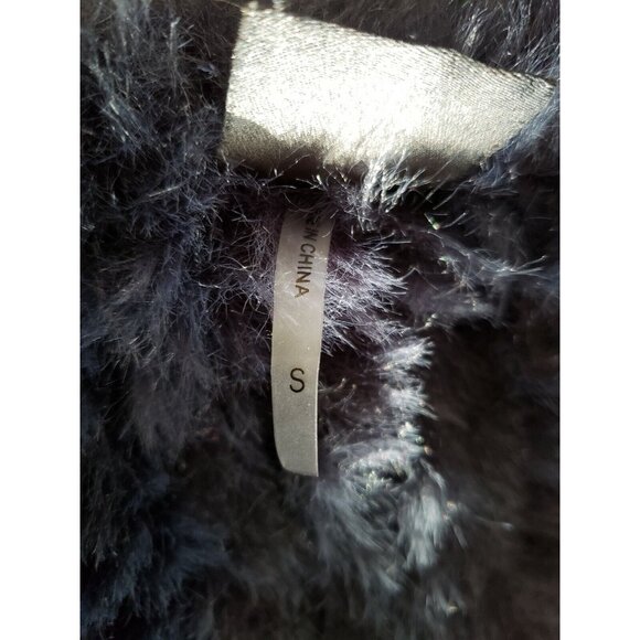 Love Token Faux Fur Vest Womens S Indigo Blue Sleeveless Jacket Groovy Long Wrap - Picture 10 of 11